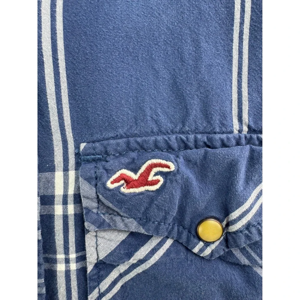 Hollister Big‎ Boys Blue Plaid Western Pearl Snap Long Sleeve Shirt Medium